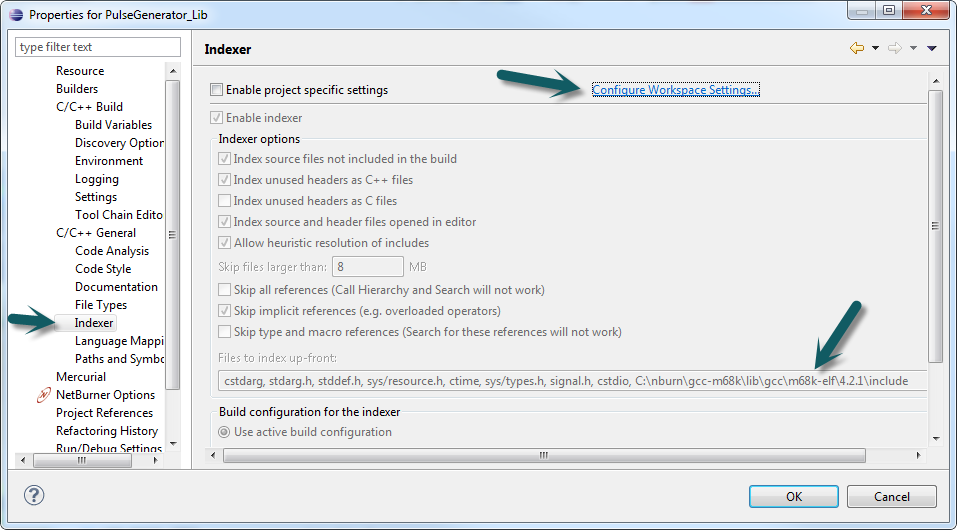 Screen shot of Indexer settings